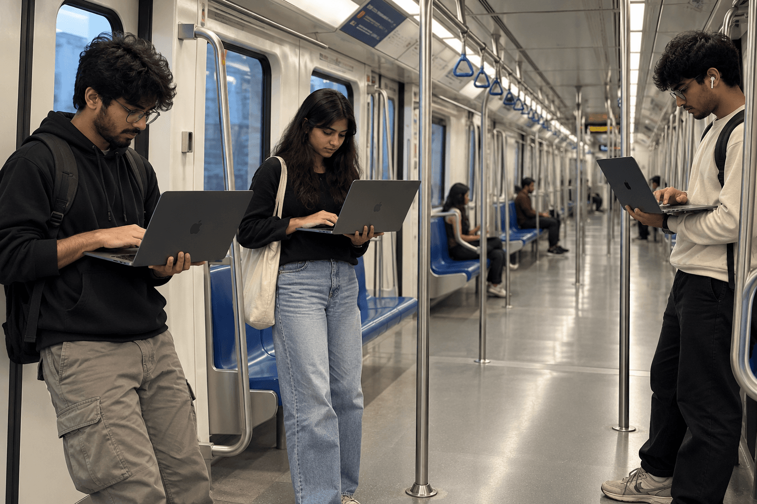 Metro carriage, phones out